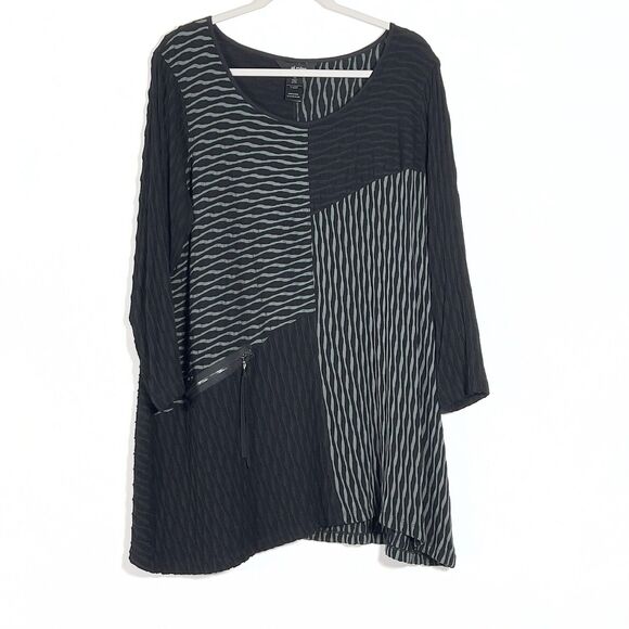 Ali Miles Pullover Tunic Top Womens Sz 1X Black Gray Textured 3/4 Sleeve Dress - Picture 2 of 11